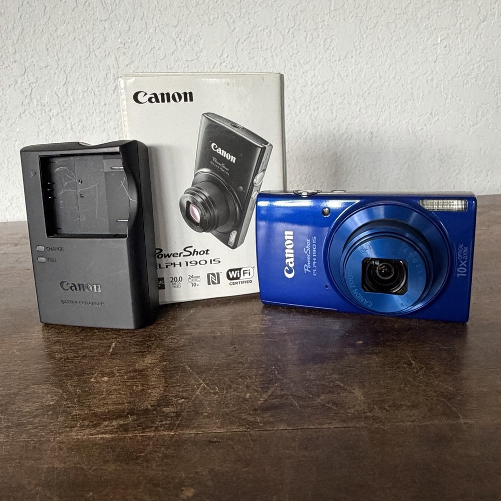 Canon PowerShot ELPH 190 IS 20MP Digital Camera Blue w Open Box Wi-Fi 10x Zoom
